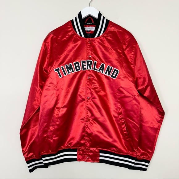 Timberland x Mitchell & Ness Satin Red Track Jacket - Picture 3 of 12